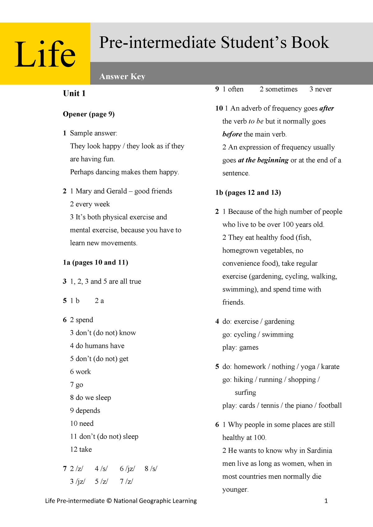 Student s Book Answer Key Respuestas De Ingles Life Book Answer Key 9 