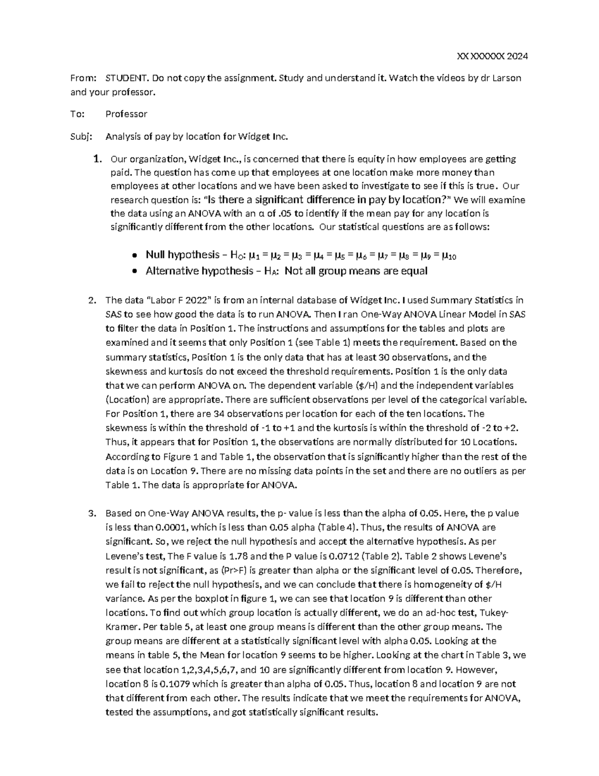 DAX 3 - DAX3 SAS ANOVA - XX XXXXXX 2024 From: STUDENT. Do not copy the ...