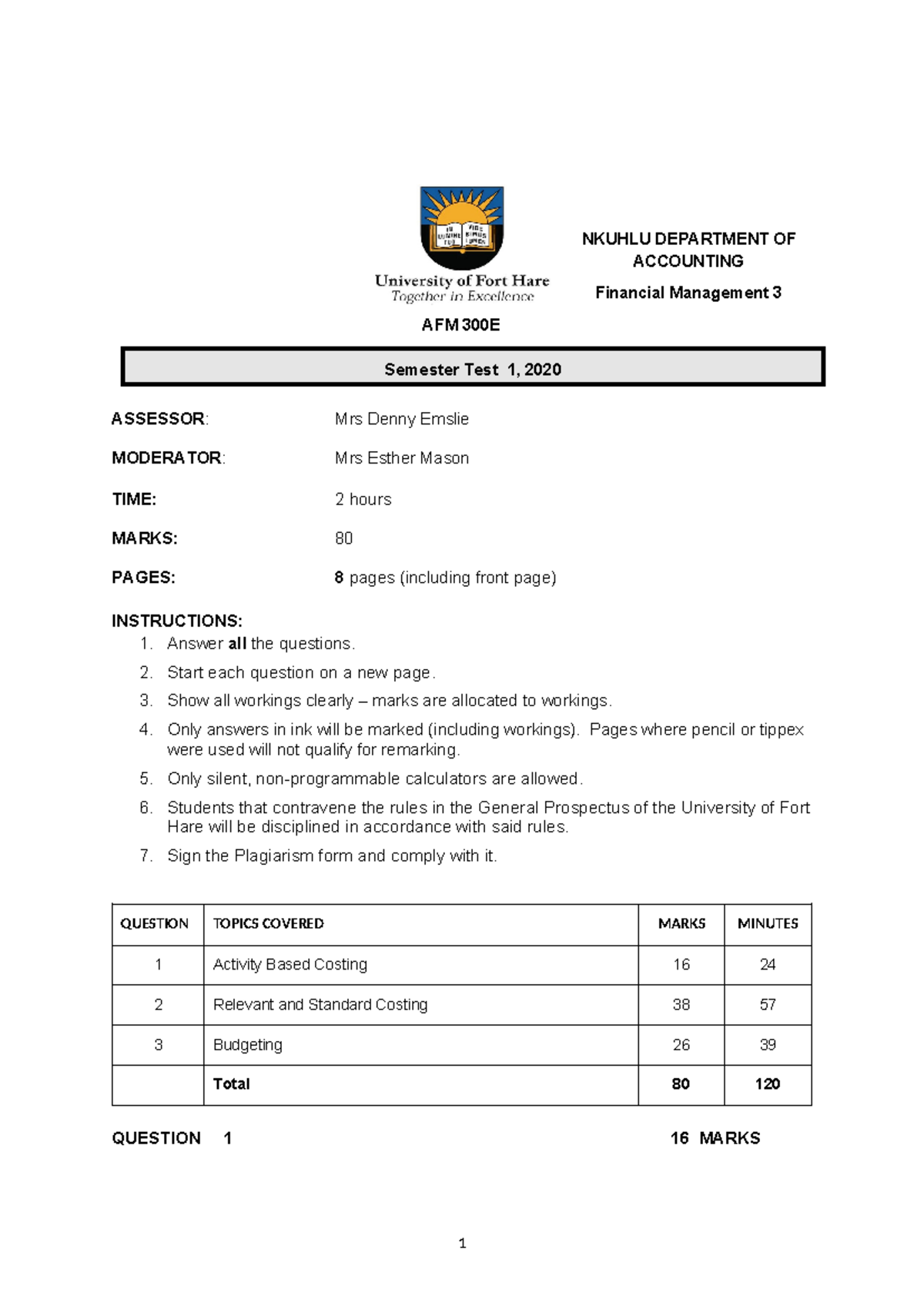 Semester Test One Final 251020 - NKUHLU DEPARTMENT OF ACCOUNTING ...