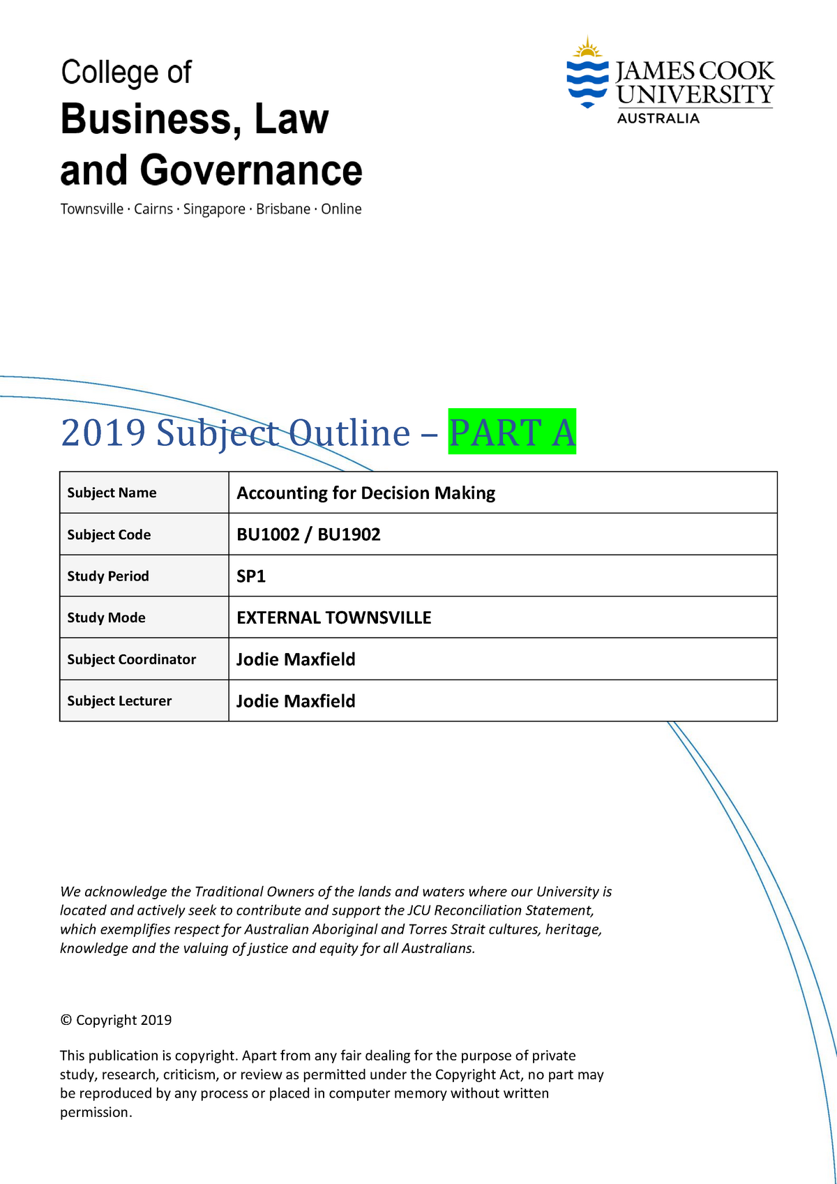 BU1002 BU1902 Subject Outline EXT 2019- Parta - Warning: TT: Undefined ...