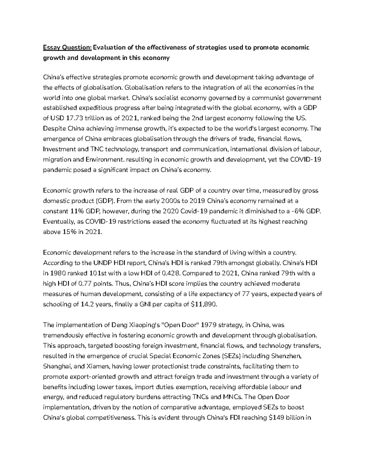 Eco Part B - Essay - ... - Essay Question: Evaluation of the ...