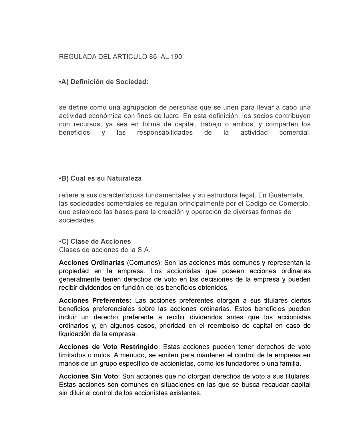 La Sociedad - REGULADA DEL ARTICULO 86 AL 190 •A) Definición de ...