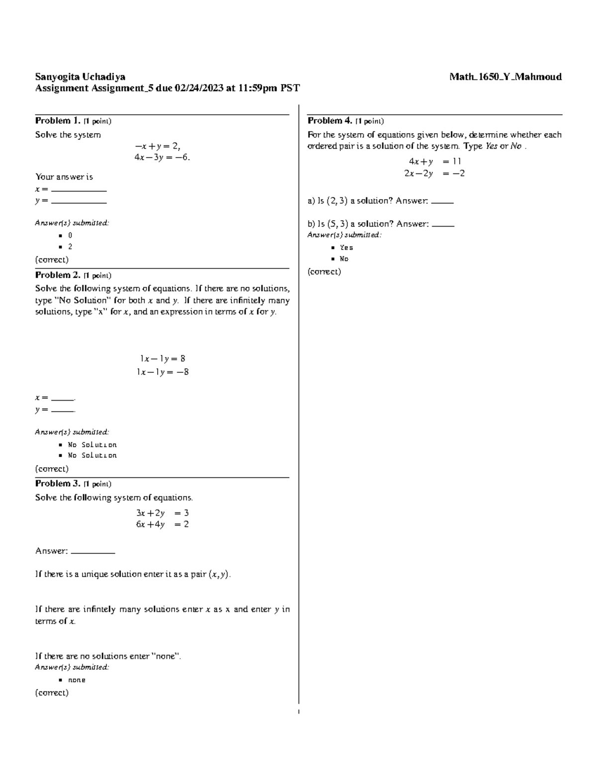 Assignment 5 - Assignements - Sanyogita Uchadiya Math 1650 Y Mahmoud ...