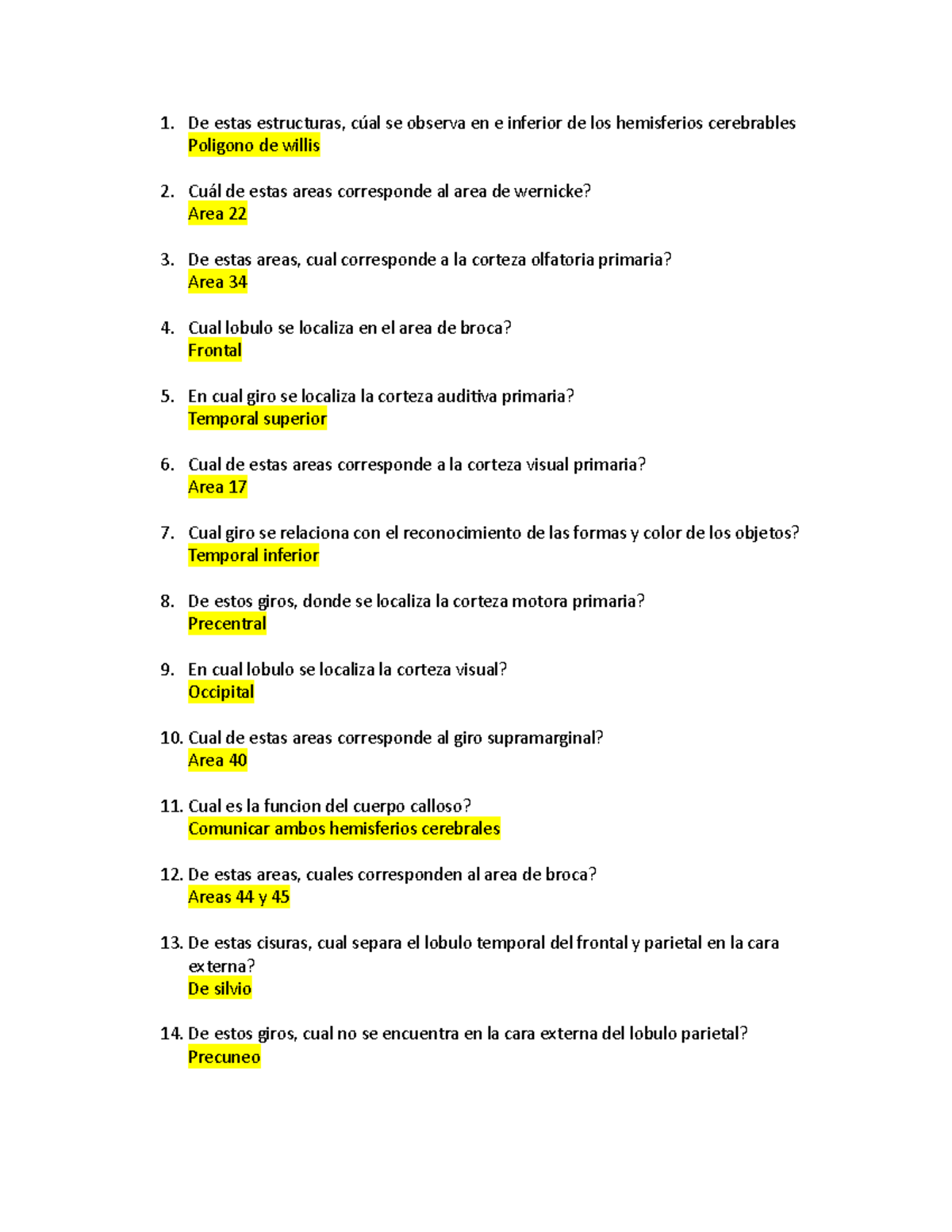 3er Parcial Neuro Repaso Para Examen - De Estas Estructuras, Cúal Se ...