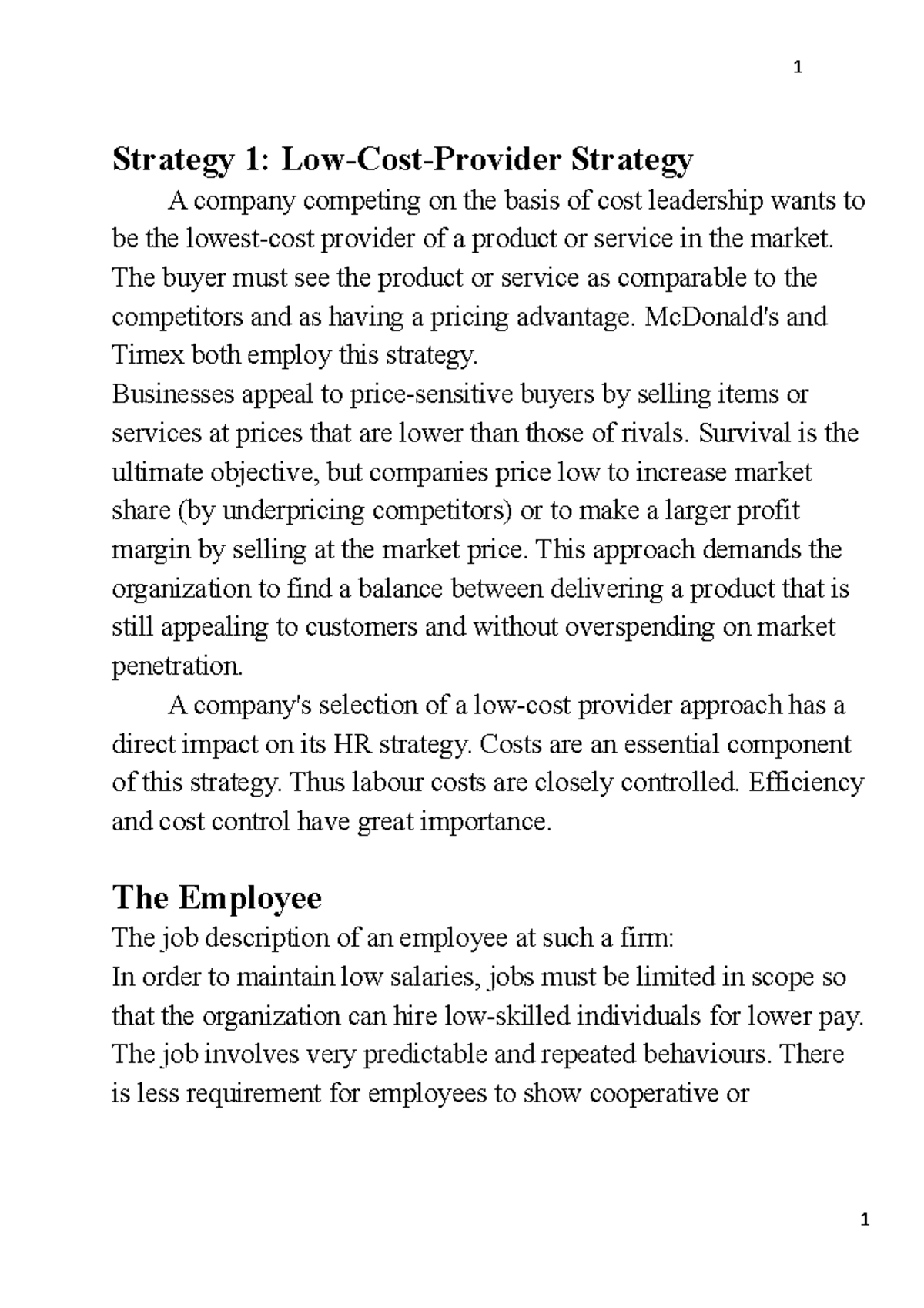 Ch2 Strategic Human Resources Planning Strategy 1 LowCost