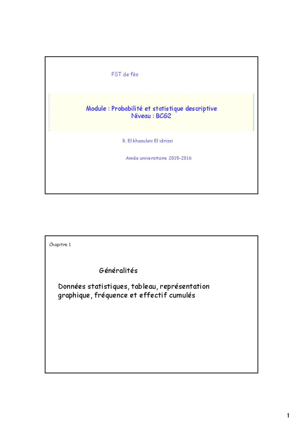 Cours Proba Stat - ####### Module : Probabilité et statistique ...