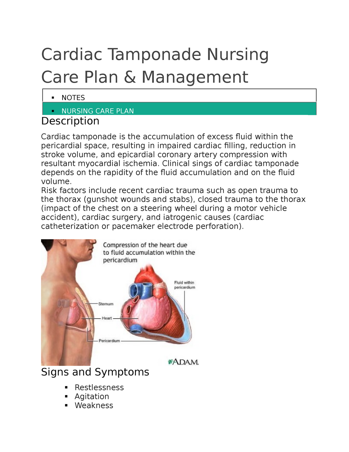 Cardiac Tamponade Nursing Care And Management Plan Procedure And Aftercare Cardiac