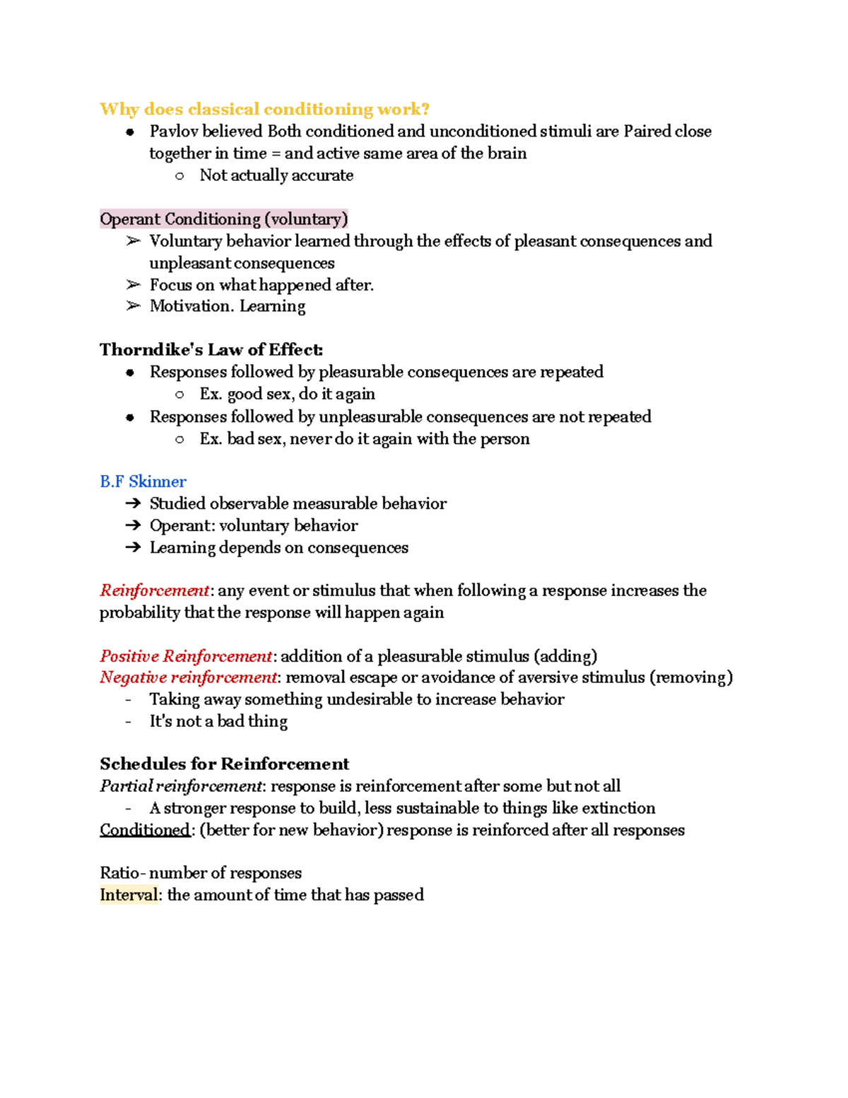 Notes 13 - Why does classical conditioning work? Pavlov believed Both ...
