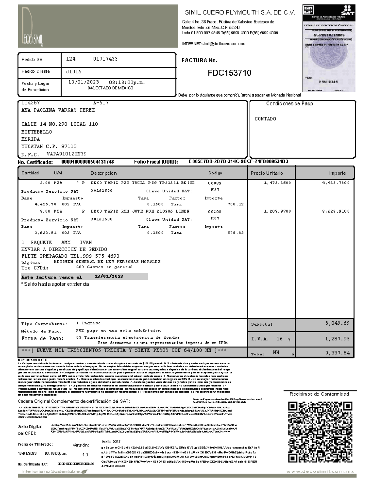 PD0155187 FDC153710 ejemplo de factura de como hacer la