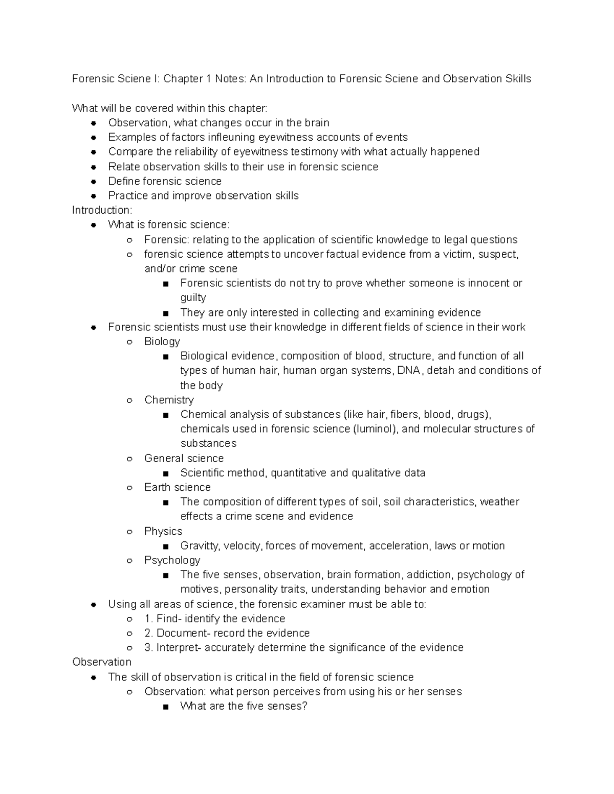 Forensic Sciene I Chapter 1 Notes An Introduction To Forensic Sciene ...