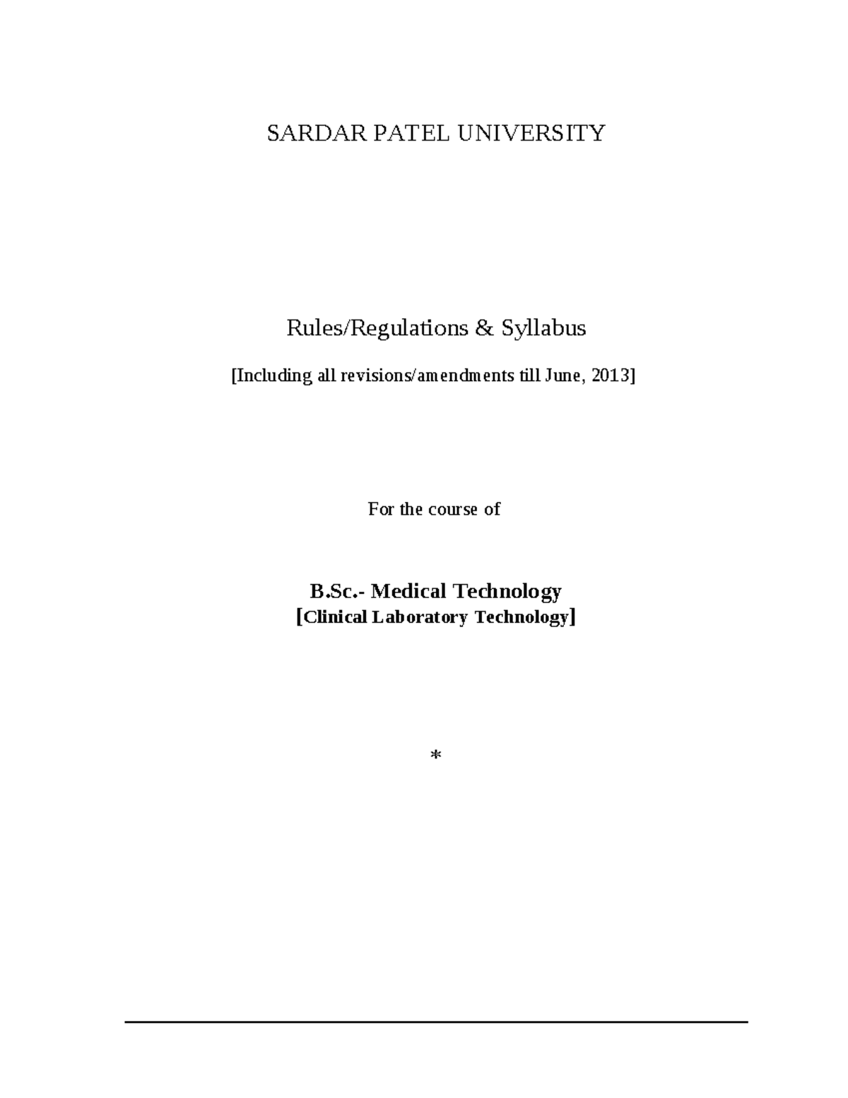  B Sc Med Technology Clinical Laboratory Technology SARDAR PATEL