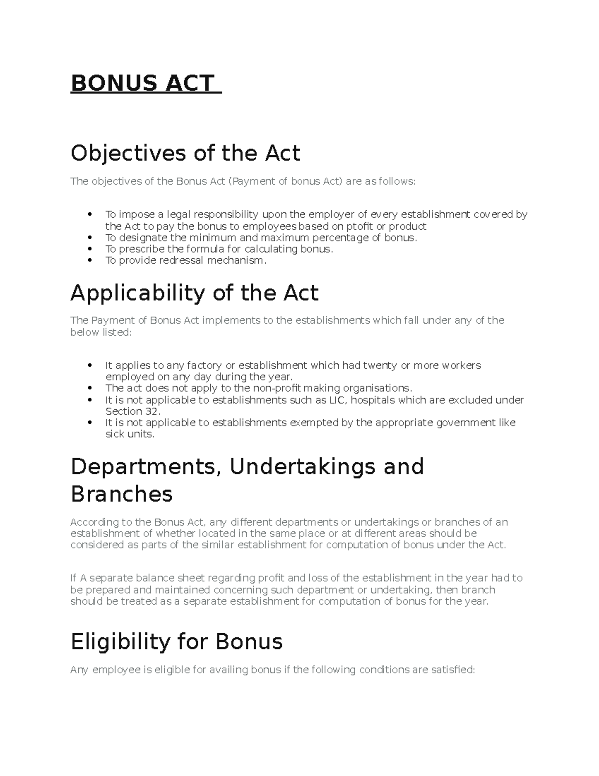 Bonus - To prescribe the formula for calculating bonus. To provide ...