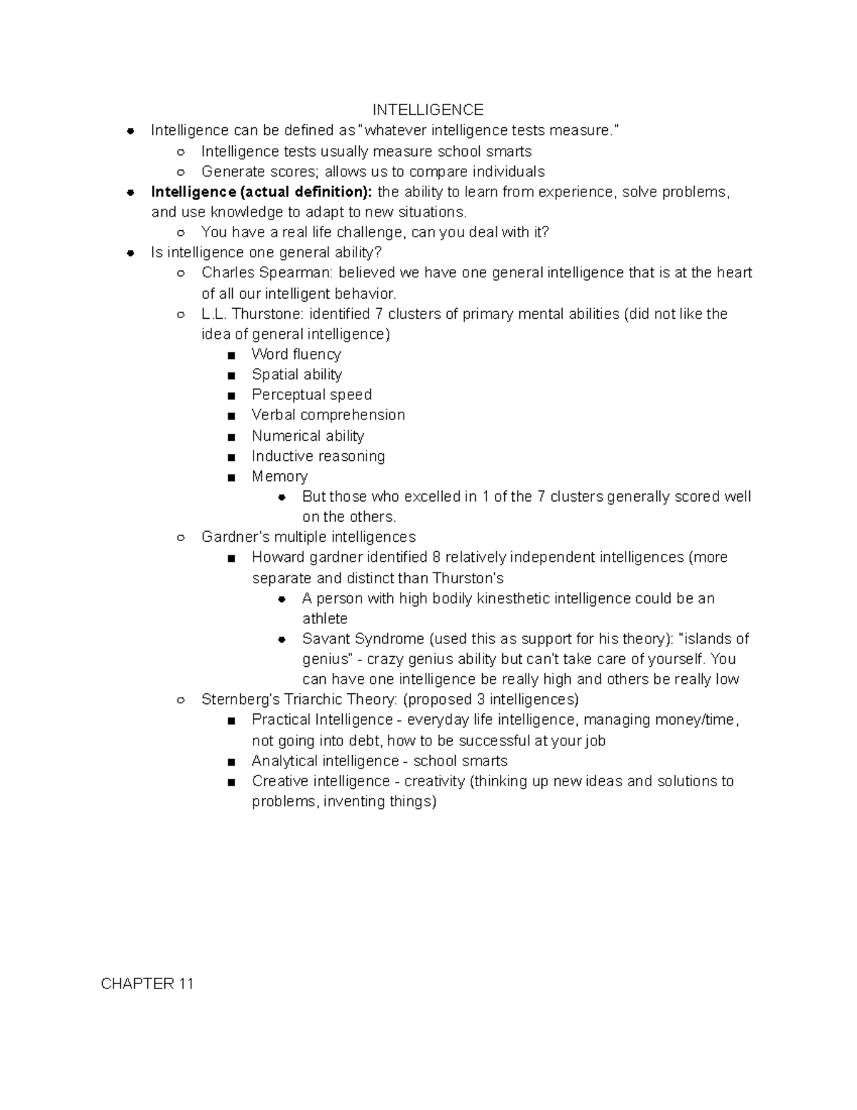 Chapter 10 - Psych 1010 Lecture Notes Melinda Fabian - INTELLIGENCE ...