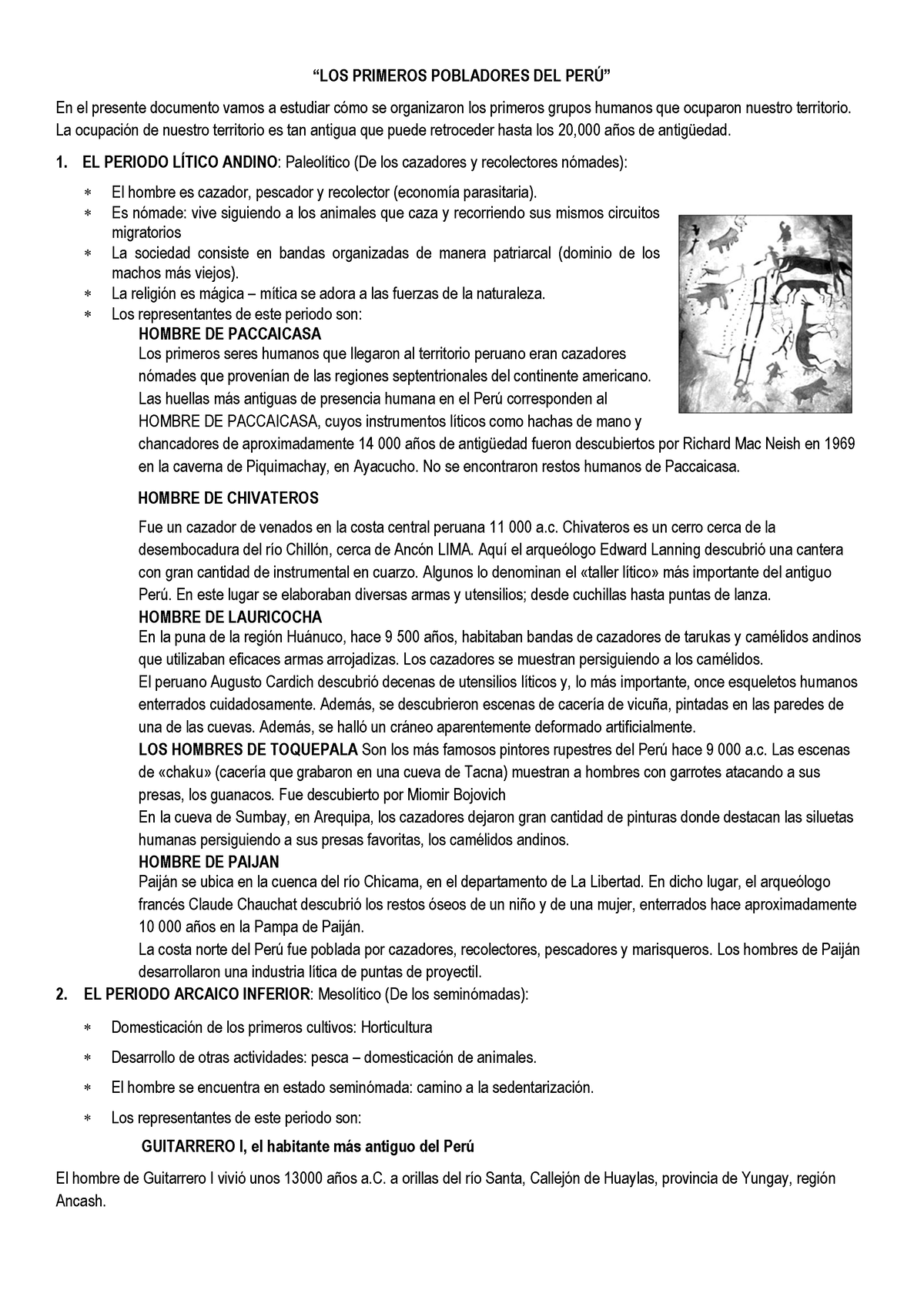 LOS Primeros Pobladores DEL PERÚ 1° Grado - “LOS PRIMEROS POBLADORES ...