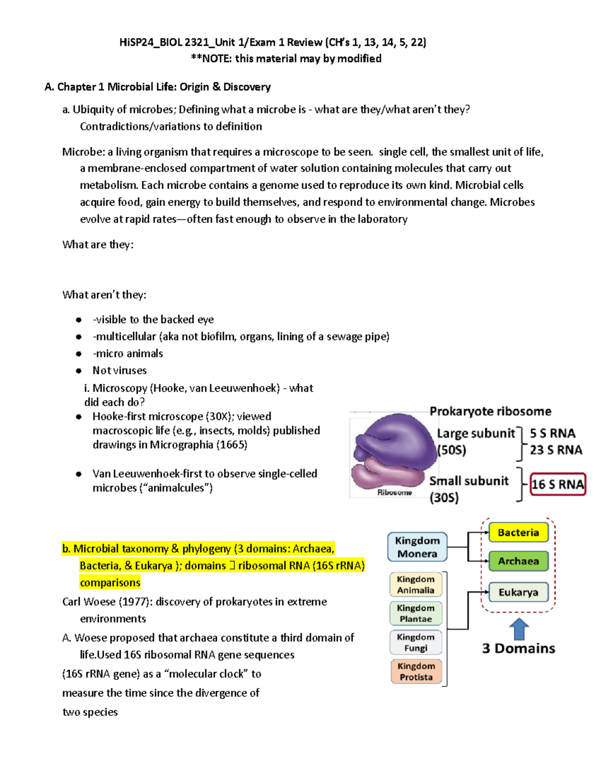 Unit 1 Review (incomplete) - HiSP24_BIOL 2321_Unit 1/Exam 1 Review (CH ...