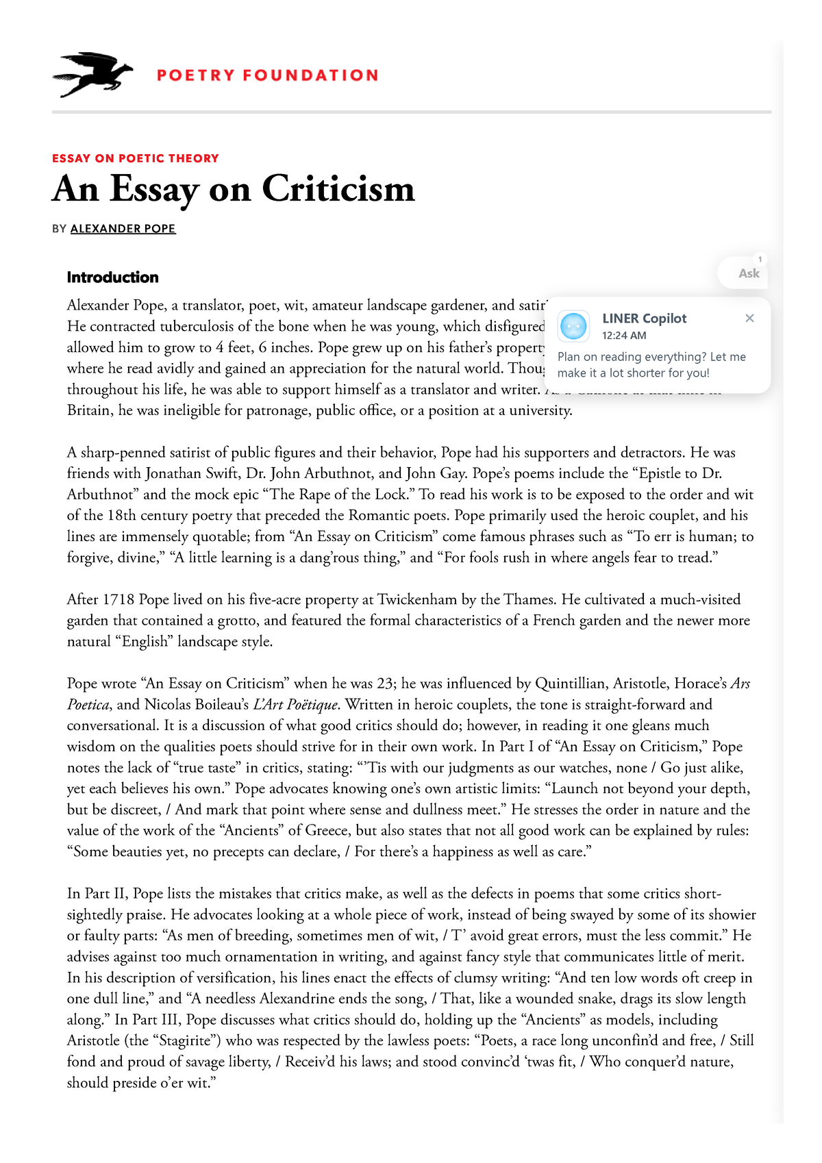 alexander pope essay on criticism part 2