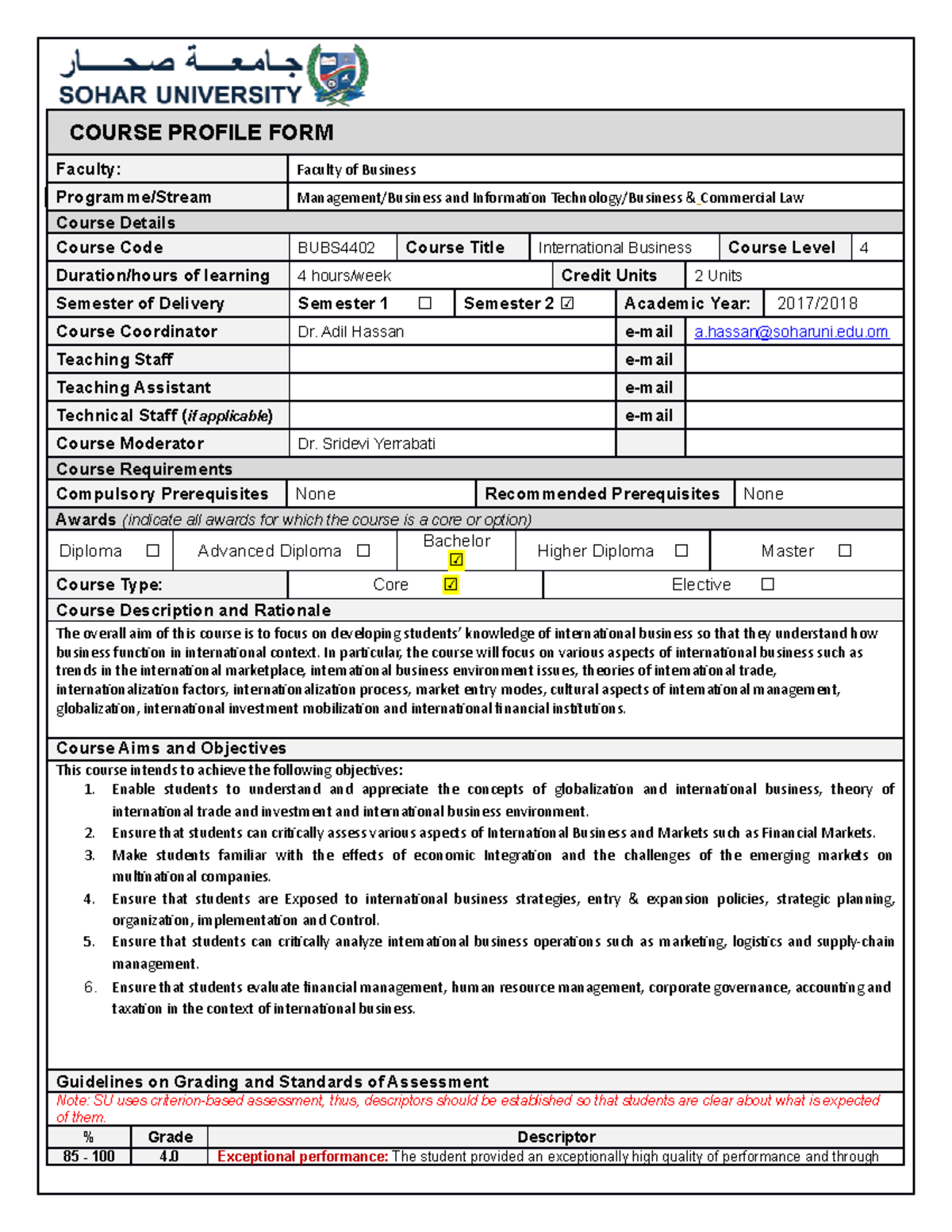 Last Year Course Profile-BUBS4402-S2-017-018 - COURSE PROFILE FORM ...