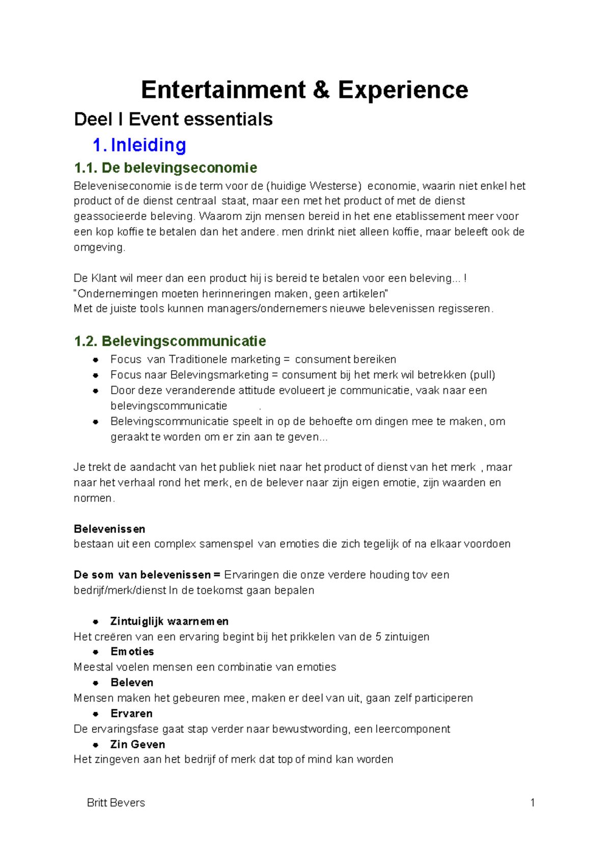 EntertainmentExperience Entertainment & Experience Deel I Event essentials 1 1. De Studocu