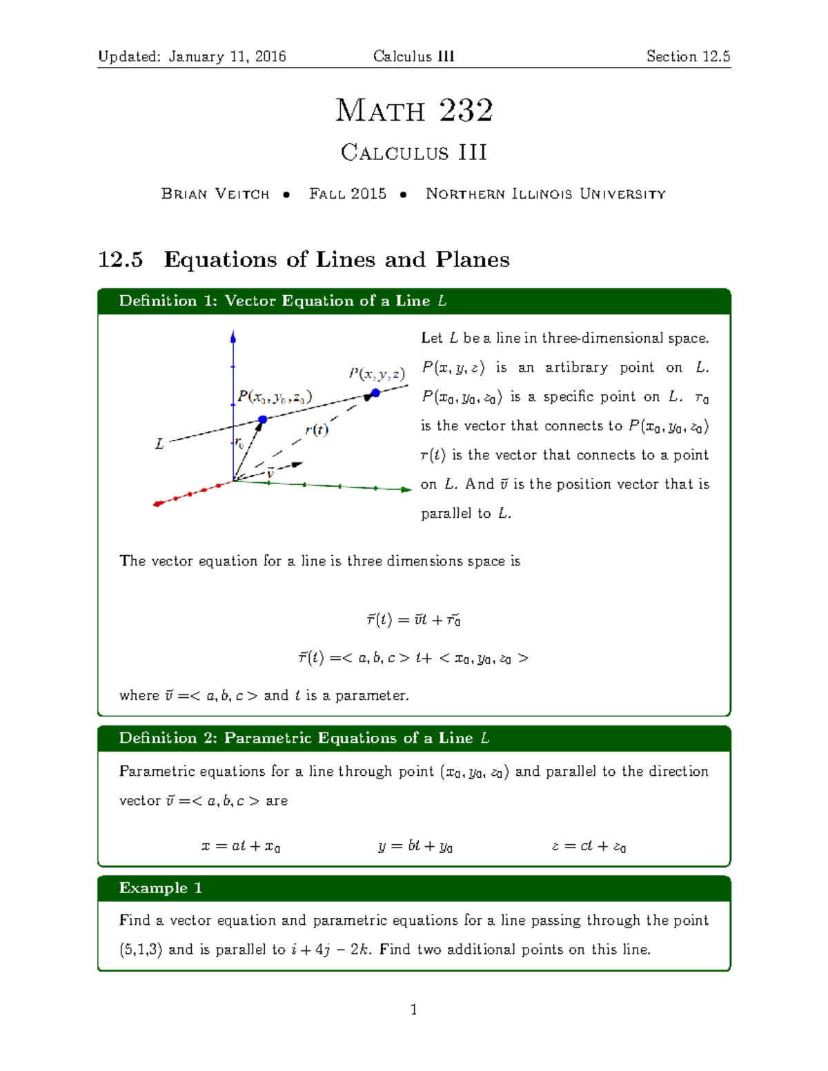 12-5-equation-of-lines-and-planes - Math 232 Calculus III Brian Veitch ...