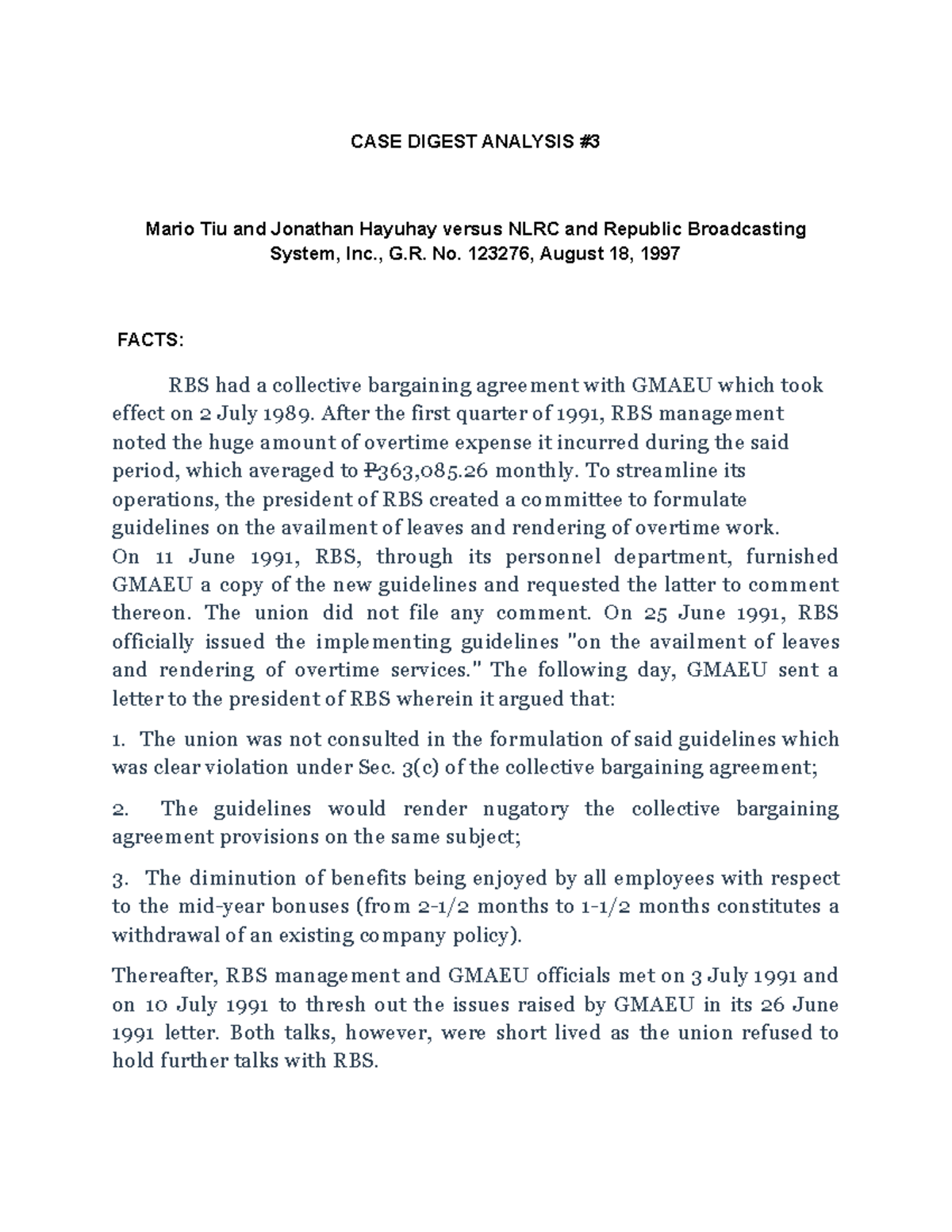 CASE Digest Analysis 3 CASE DIGEST ANALYSIS Mario Tiu and Jonathan