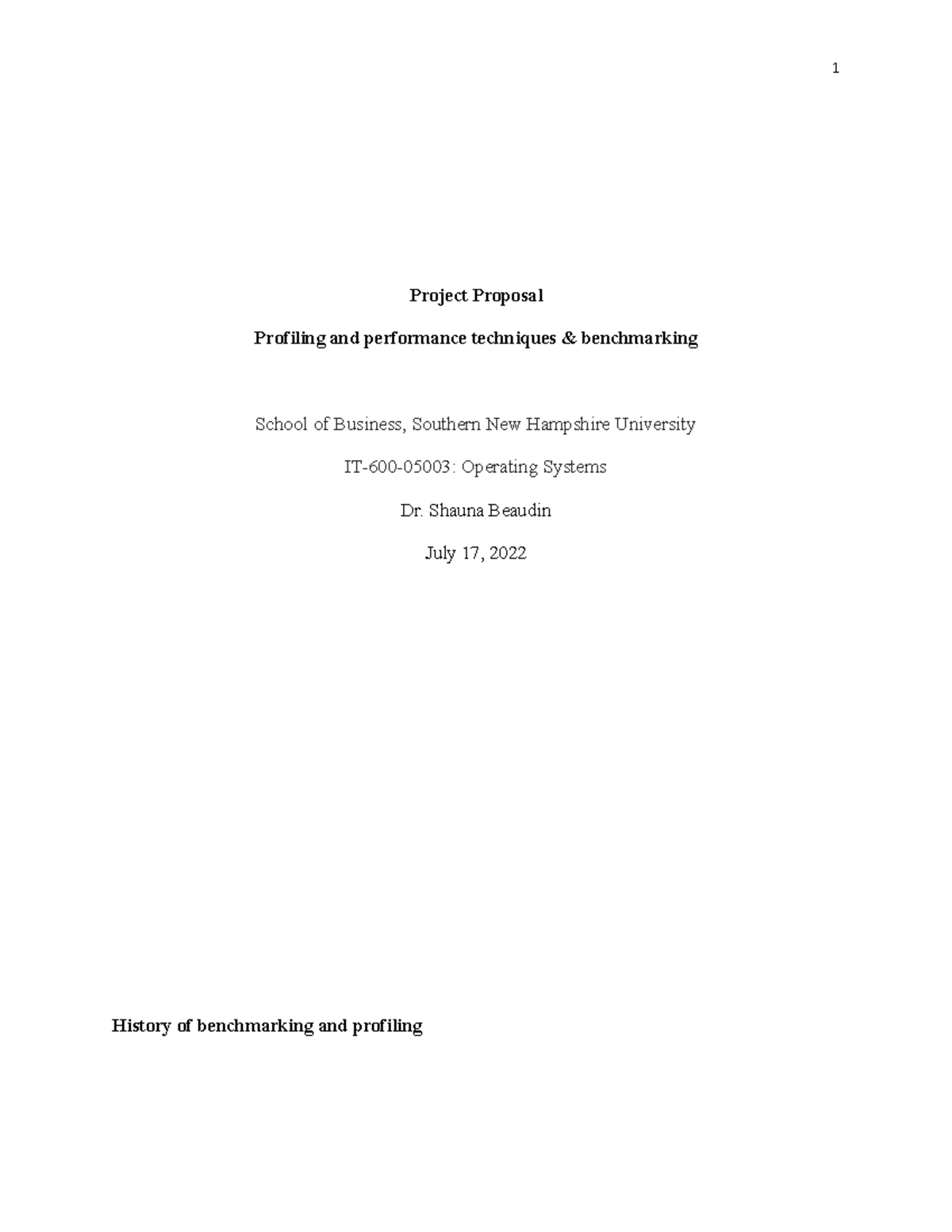 Proposal benchmarking - Project Proposal Profiling and performance ...