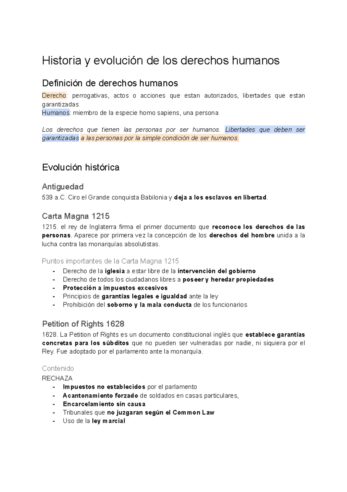 Resumen DDHH - Historia y evolución de los derechos humanos Definición ...