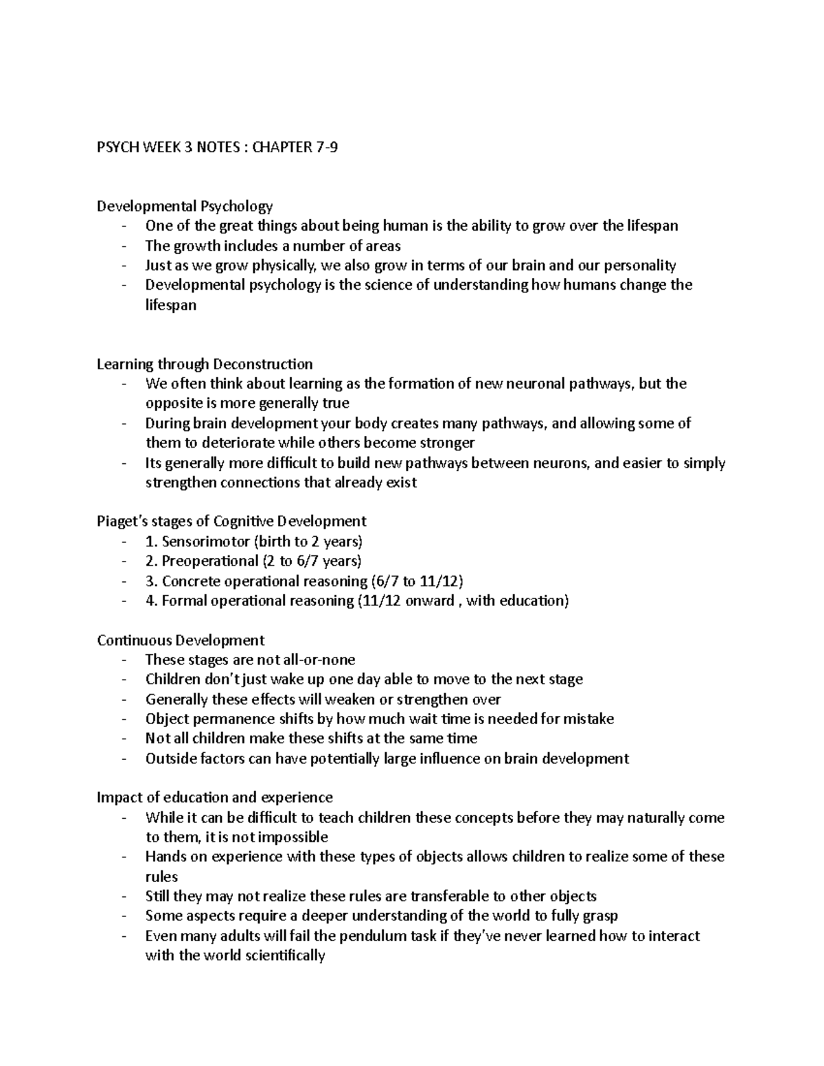 PSY 101 WEEK 3 Lecture Notes - PSYCH WEEK 3 NOTES : CHAPTER 7 ...