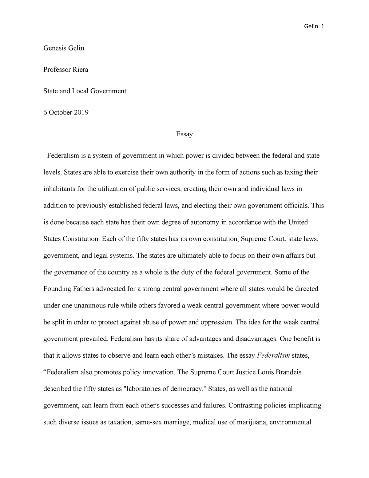 essay about federalism objectives