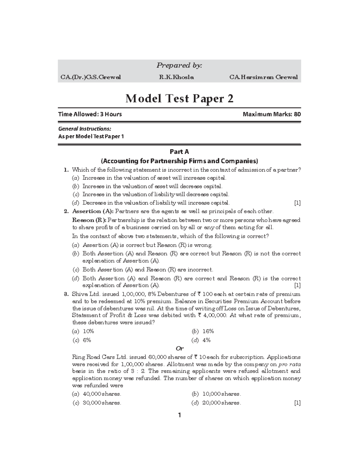 G.S. Grewal Model Test Paper 2 - Prepared by: CA.(Dr.)G.S R.K CA Grewal ...