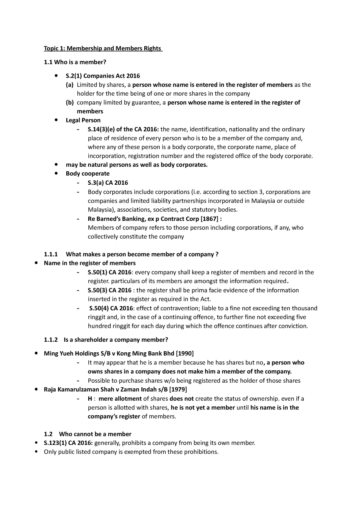 Company 2 chapter 1 - Topic 1: Membership and Members Rights 1 Who is a ...