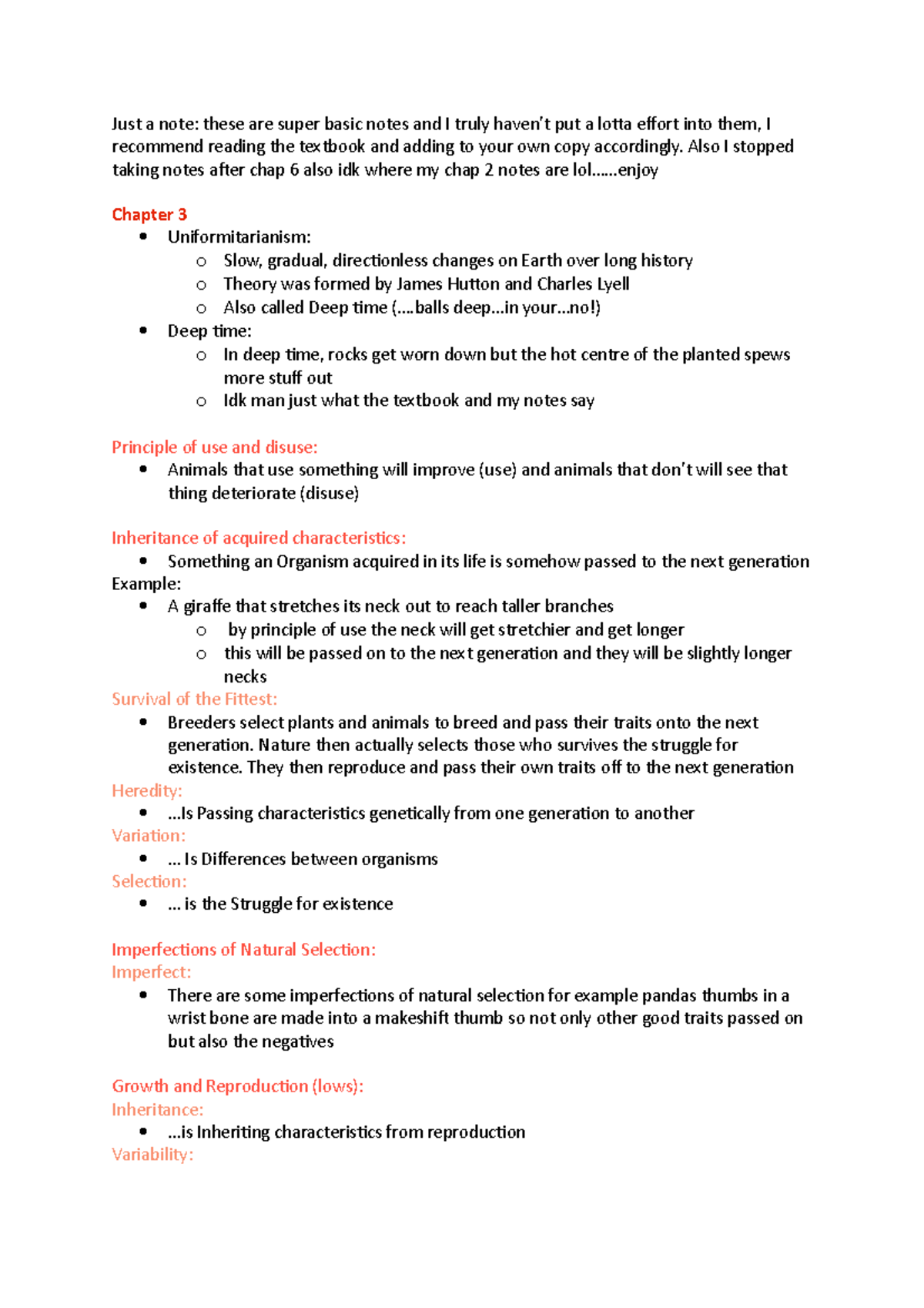 textbook chapters 3 till wt ever - Just a note: these are super basic ...