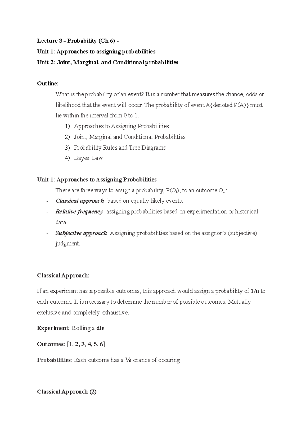 Lecture 3 - Probability (Ch 6) - Lecture 3 - Probability (Ch 6) - Unit ...