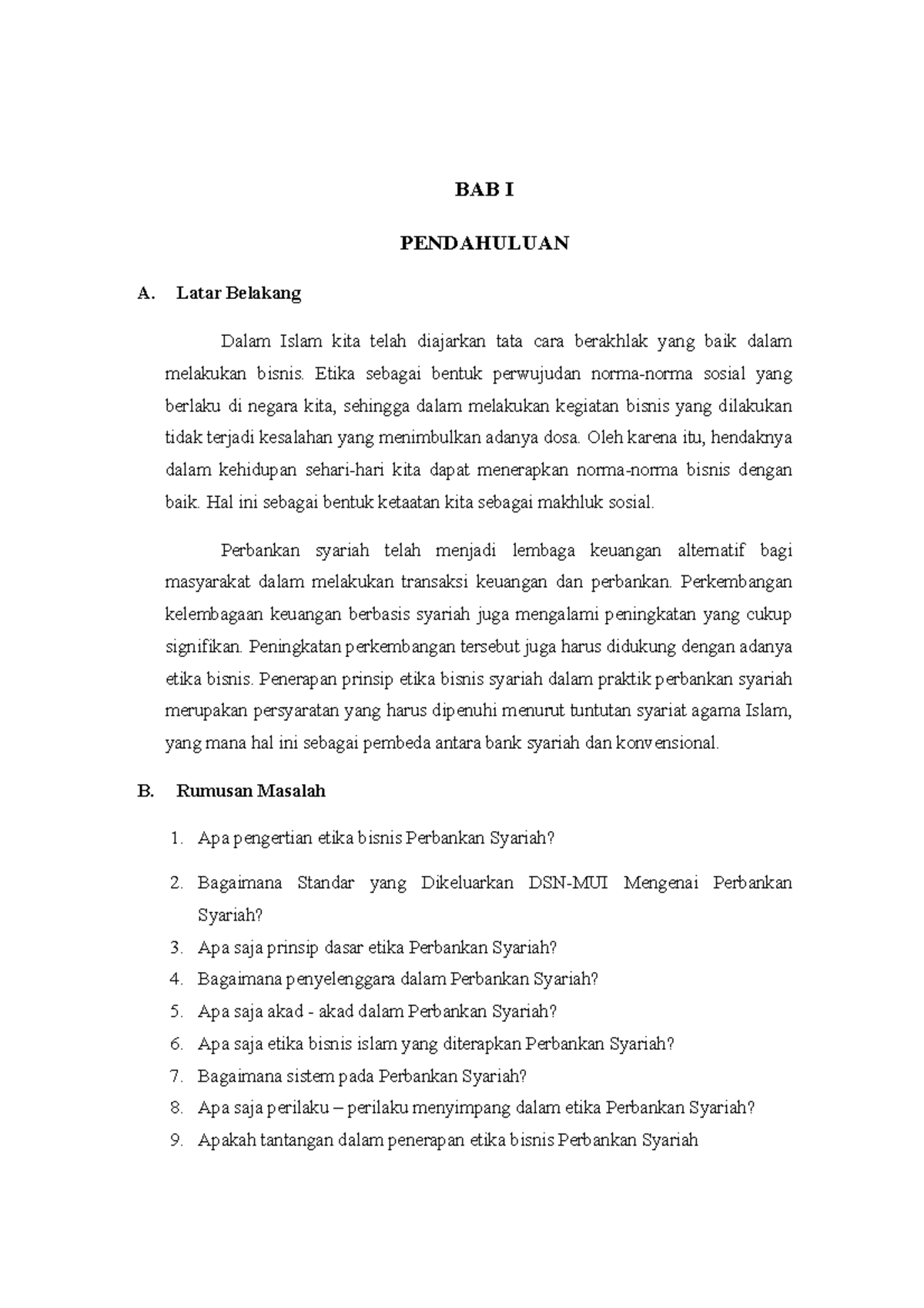 Etika Bisnis Perbankan Syariah - BAB I PENDAHULUAN A. Latar Belakang ...