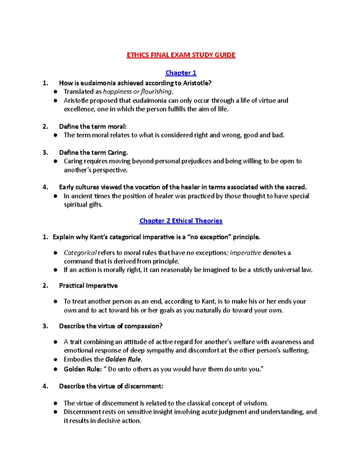 Ethics Final Exam Study Guide - Studocu