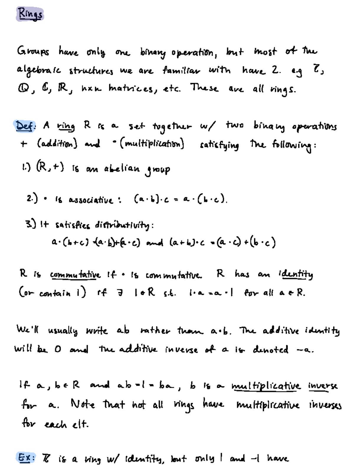 Section 19 Rings - These are the introduction notes of this course ...
