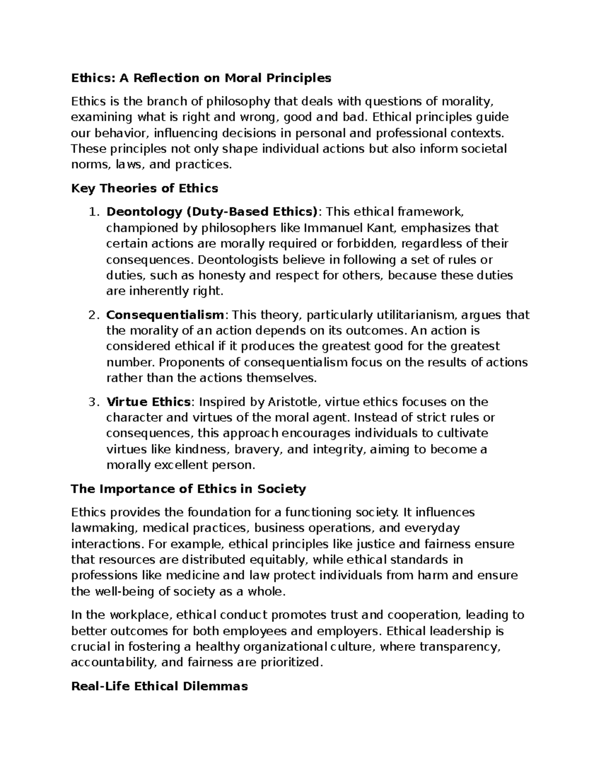 Ethics asm2 - asm2 - Ethics: A Reflection on Moral Principles Ethics is ...