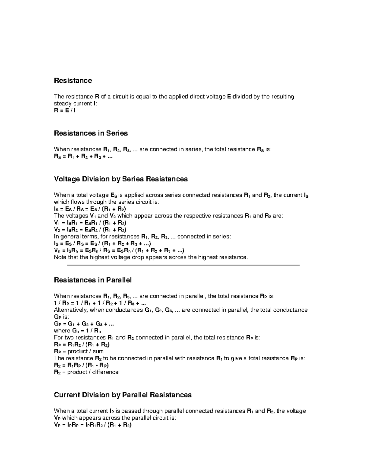 Electrical Formulas Compilation - Resistance The resistance R of a ...