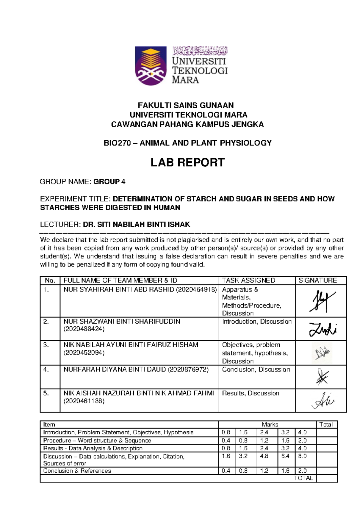 Lab Report BIO270 - FAKULTI SAINS GUNAAN UNIVERSITI TEKNOLOGI MARA ...