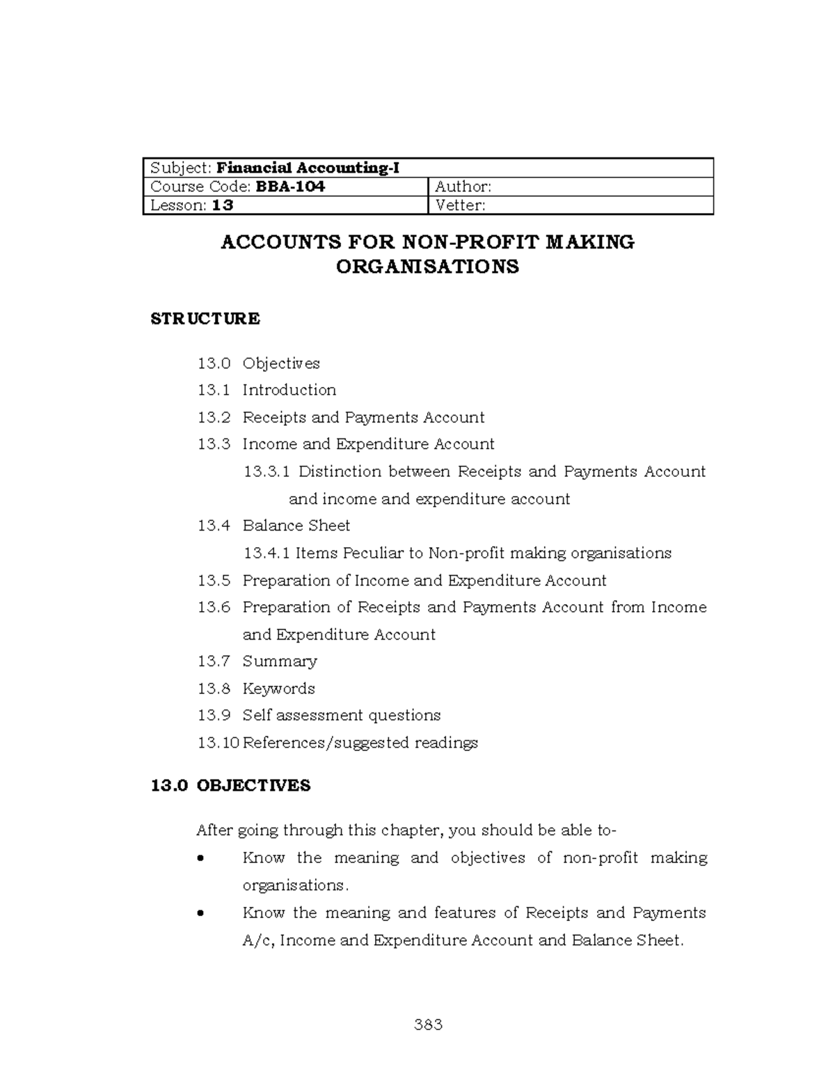 Aacounts for non profit making organisation - Subject: Financial ...