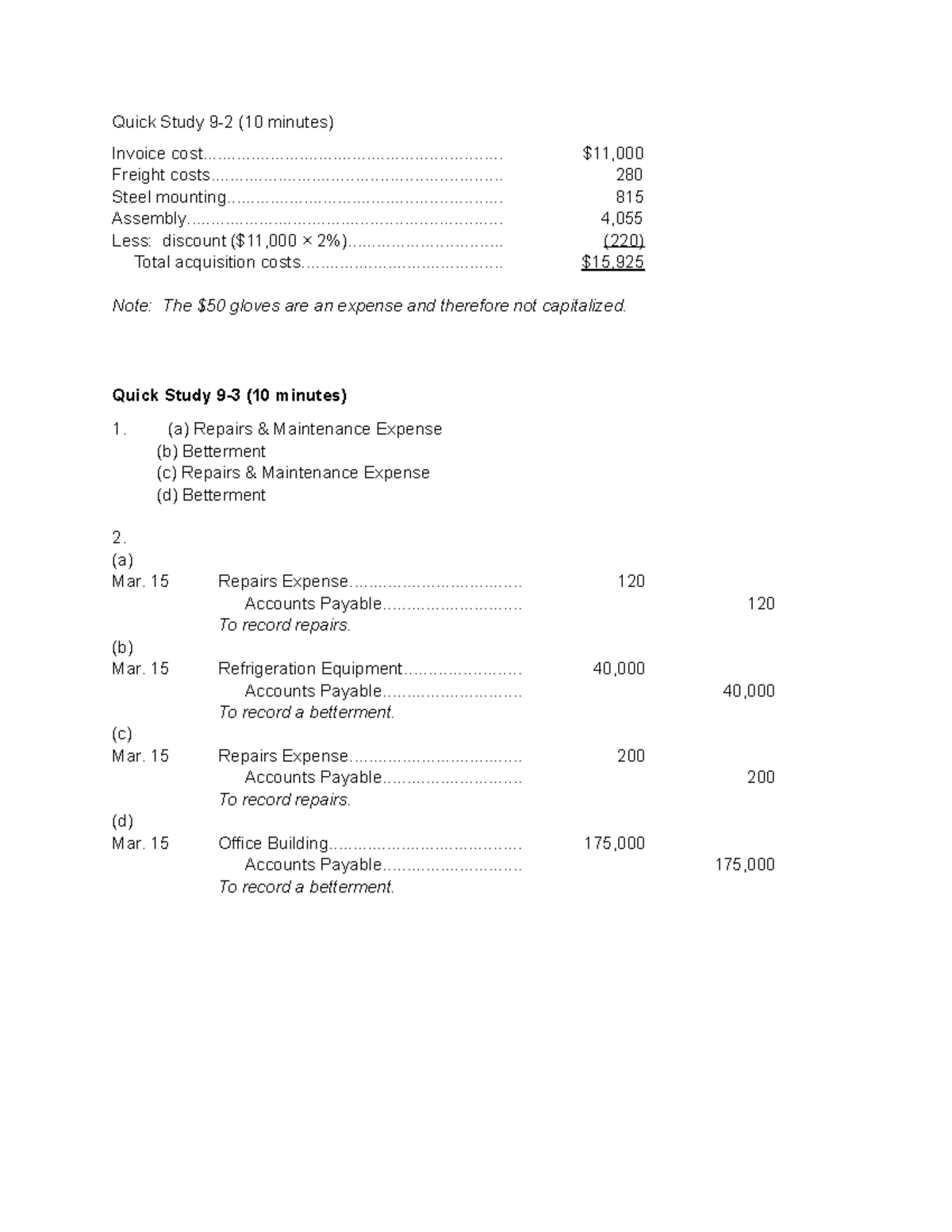 Quick Study 9 - Accounting Principles Volume 2 Solutions Chapter 9 ...