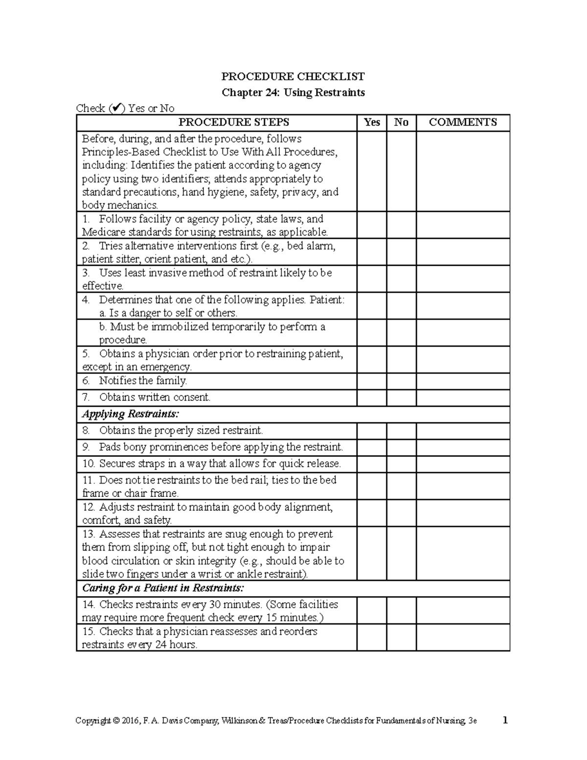 Ch24 Applying Restraints - PROCEDURE CHECKLIST Chapter 24: Using ...