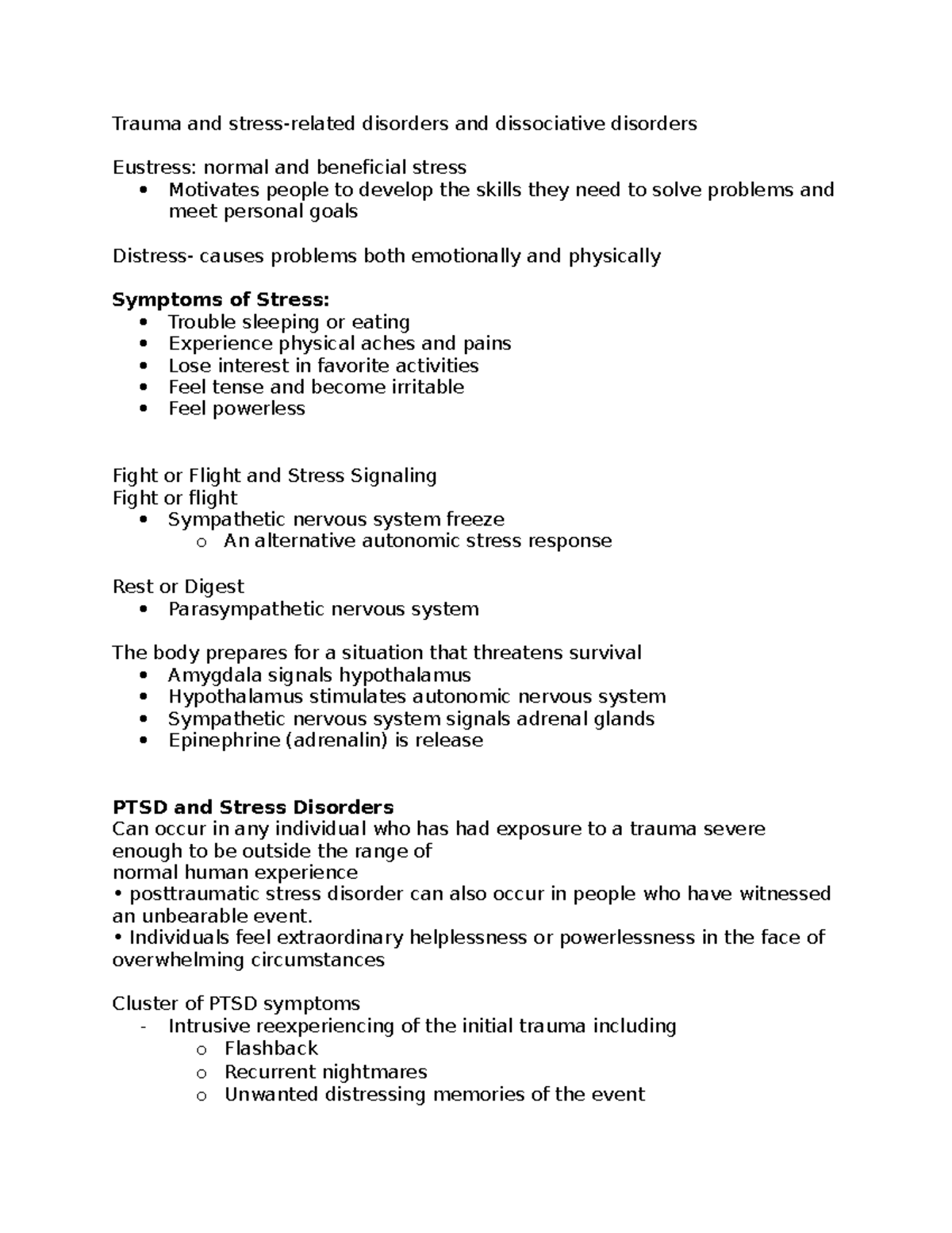 Trauma and stress NUR575 notes - Trauma and stress-related disorders ...