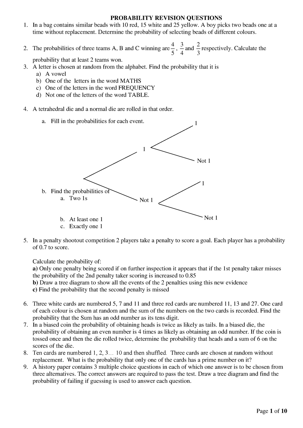 F3Probability handout - PROBABILITY REVISION QUESTIONS In a bag ...