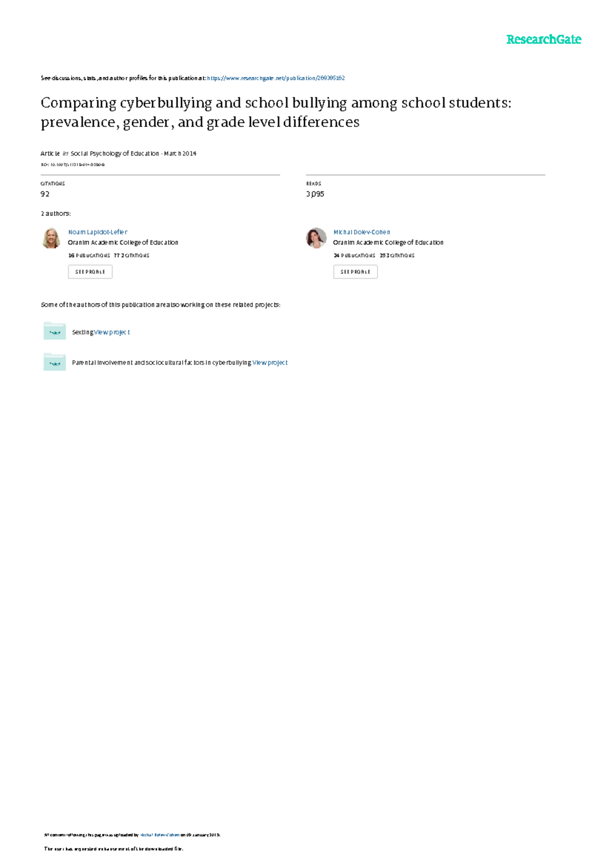 Comparing cyberbullying and school bullying among - See discussions ...
