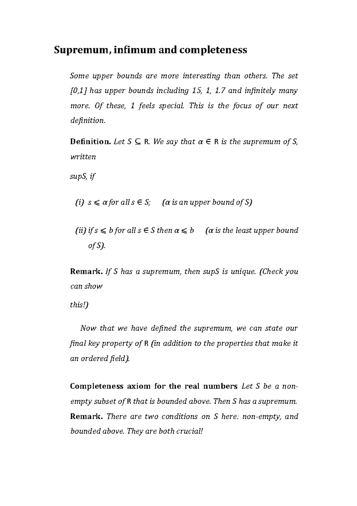 Analysis 8 - Supremum, Infimum And Completeness - Supremum, Infimum And ...