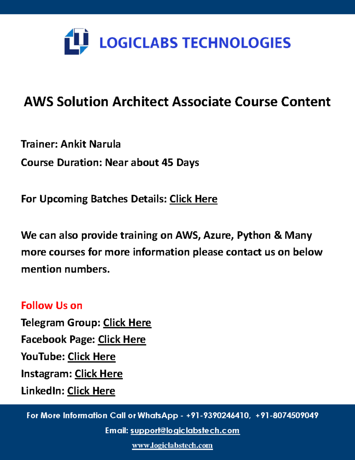 AWS Architect Associate Course Content - AWS Solution Architect ...