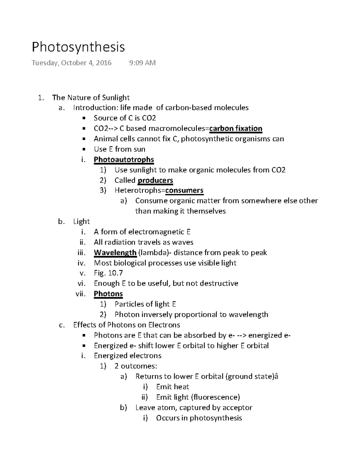 Photosynthesis - Lecture notes 7 - Photosynthesis Tuesday, October 4 ...