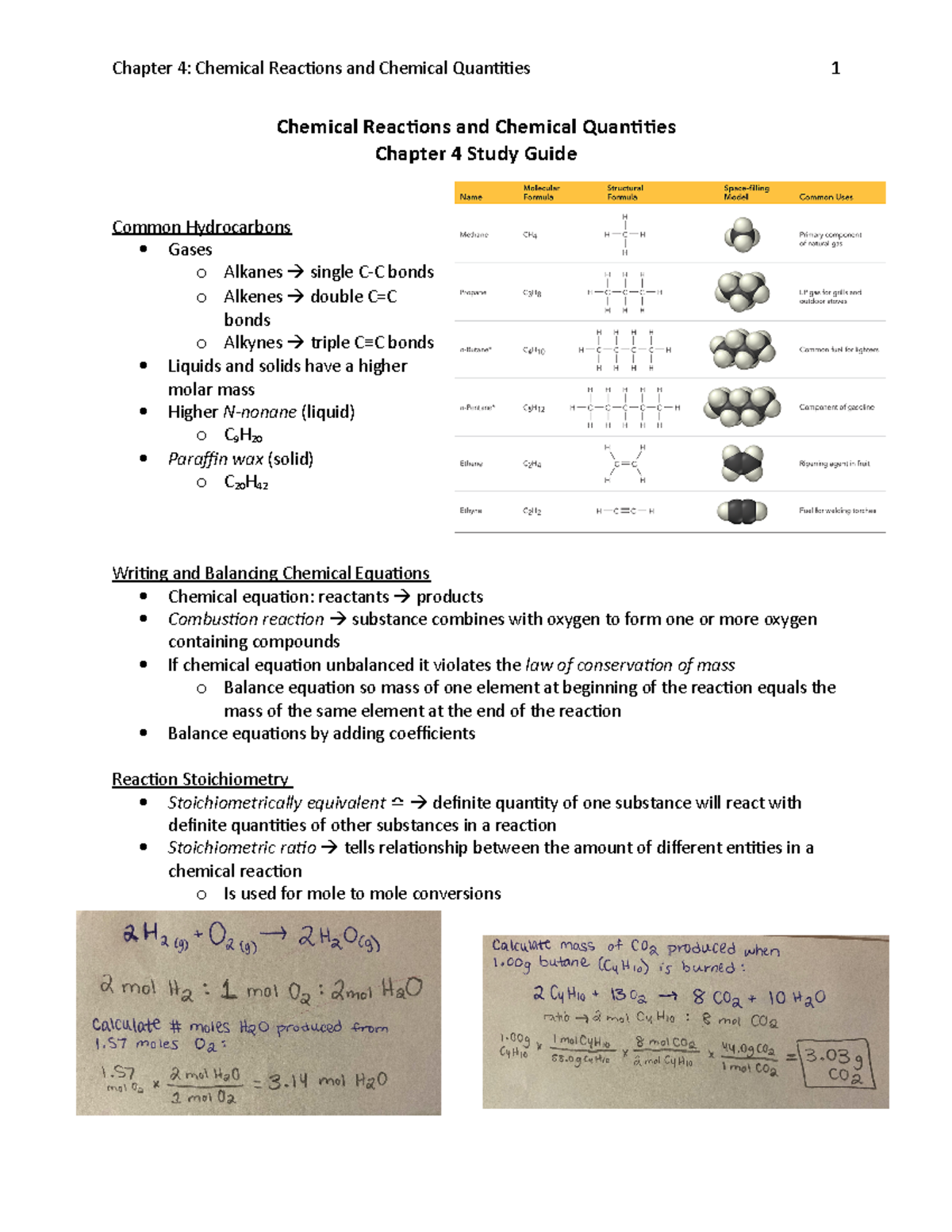 Gen Chem I - Chapter 4 Study Guide, Prof Deak - Chapter 4: Chemical ...