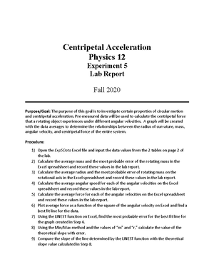 Lab Experiment 1 - Measurement Accuracy and Error Analysis Physics 12 ...