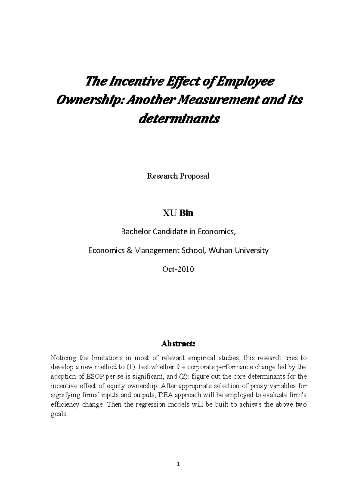 Research Proposal The Incentive Effect o-1785862 - TheTheTheThe ...